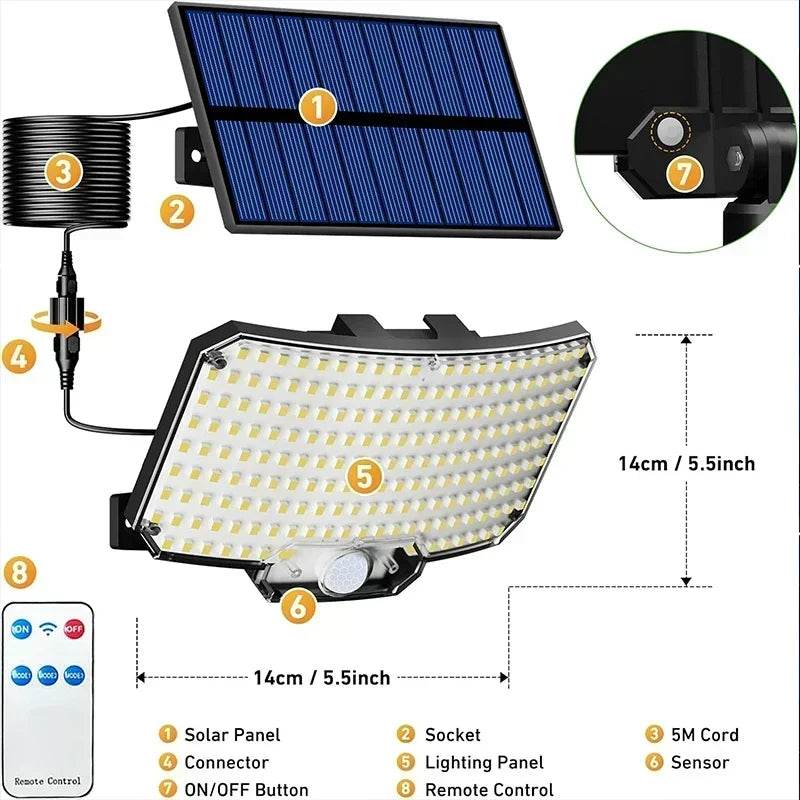 Solar 234 LED Outdoor Street Diameter Light with Motion Sensor and Remote Control