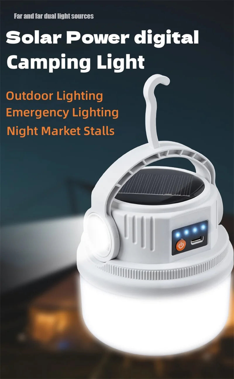 Solar Camping Lights Outdoor Waterproof Multifunctional Tent Flashlight Type-C And Solar Charge Atmosphere Light LED with Hook 