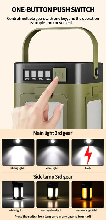Solar Outdoor Portable Camping Light Solar Charging Foldable 2000mah Power Bank Intelligent Display Portable Hanging Tent Light