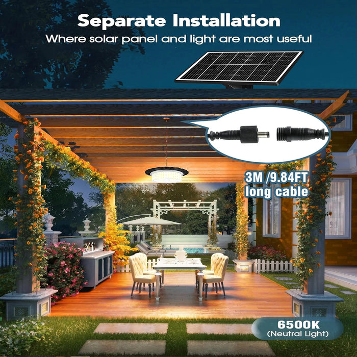 Solar Shed Light Solar Powered Motion Sensor Pendant Light Solar Lights with 5 Lighting Modes & Remote for Shed Gazebo Garage