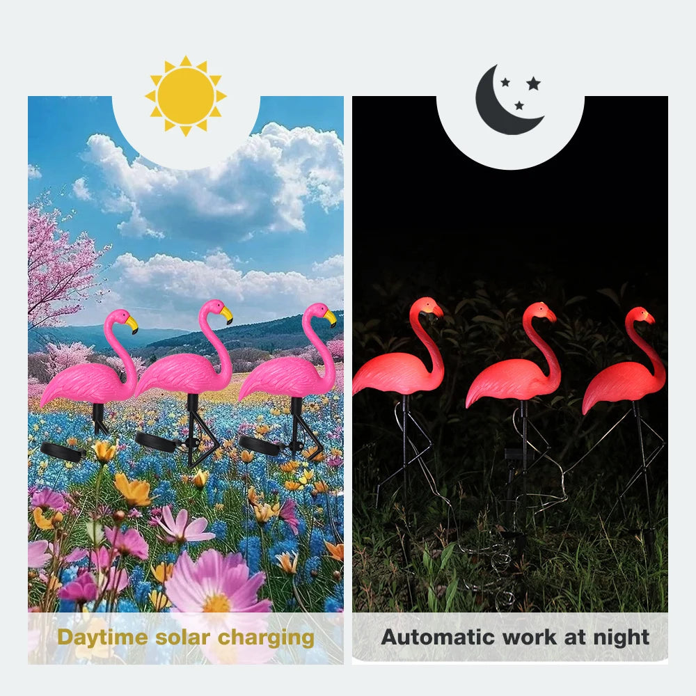 Solar Flamingo Light Outdoor Courtyard Decoration Garden Decor Stake Lights Waterproof LED Patio Walkway Light Lawn Lamp