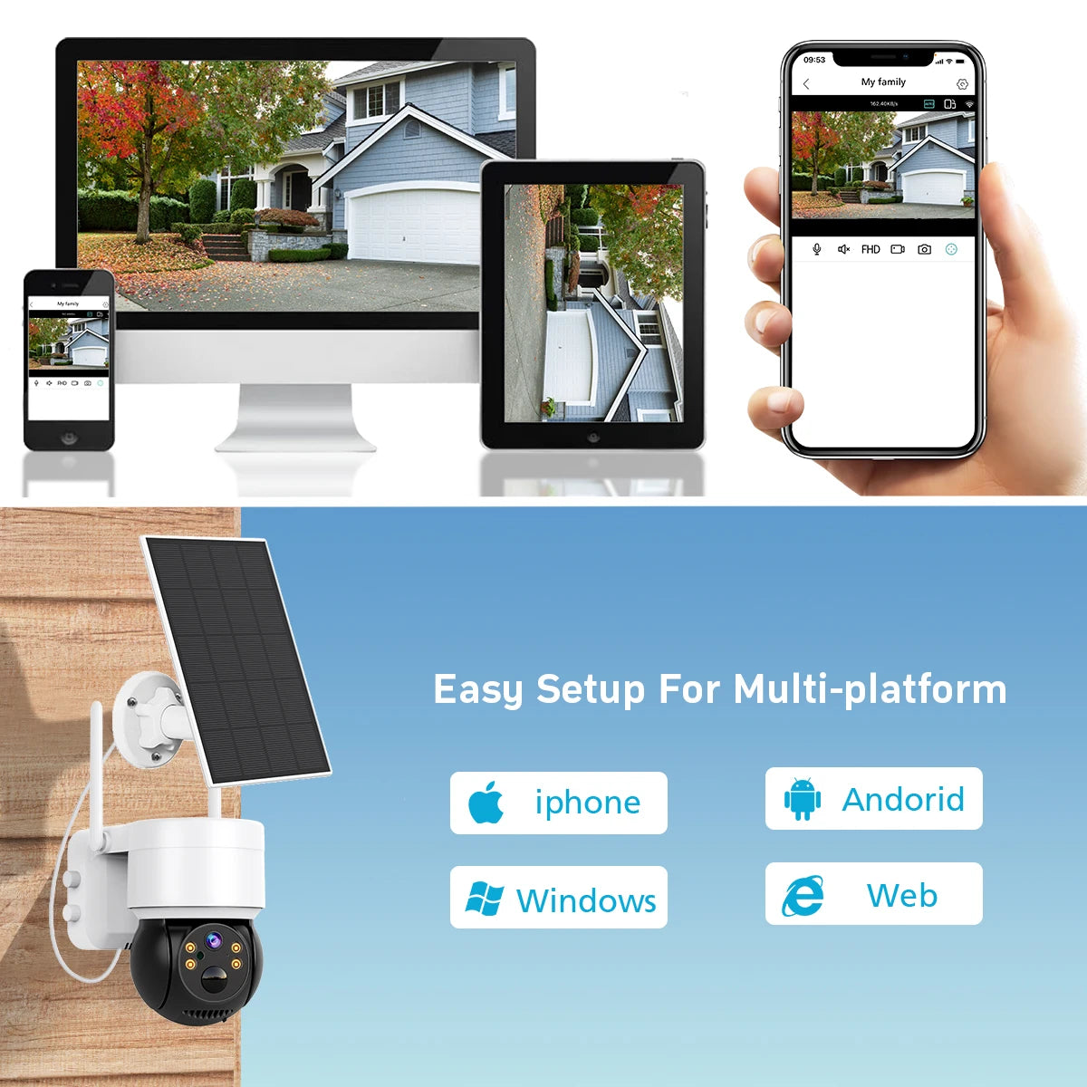 Solar Camera WIFI Outdoor 4MP HD Wireless Security CCTV Waterproof Night Vision PIR Human Detect PTZ Camera with Solar Panel