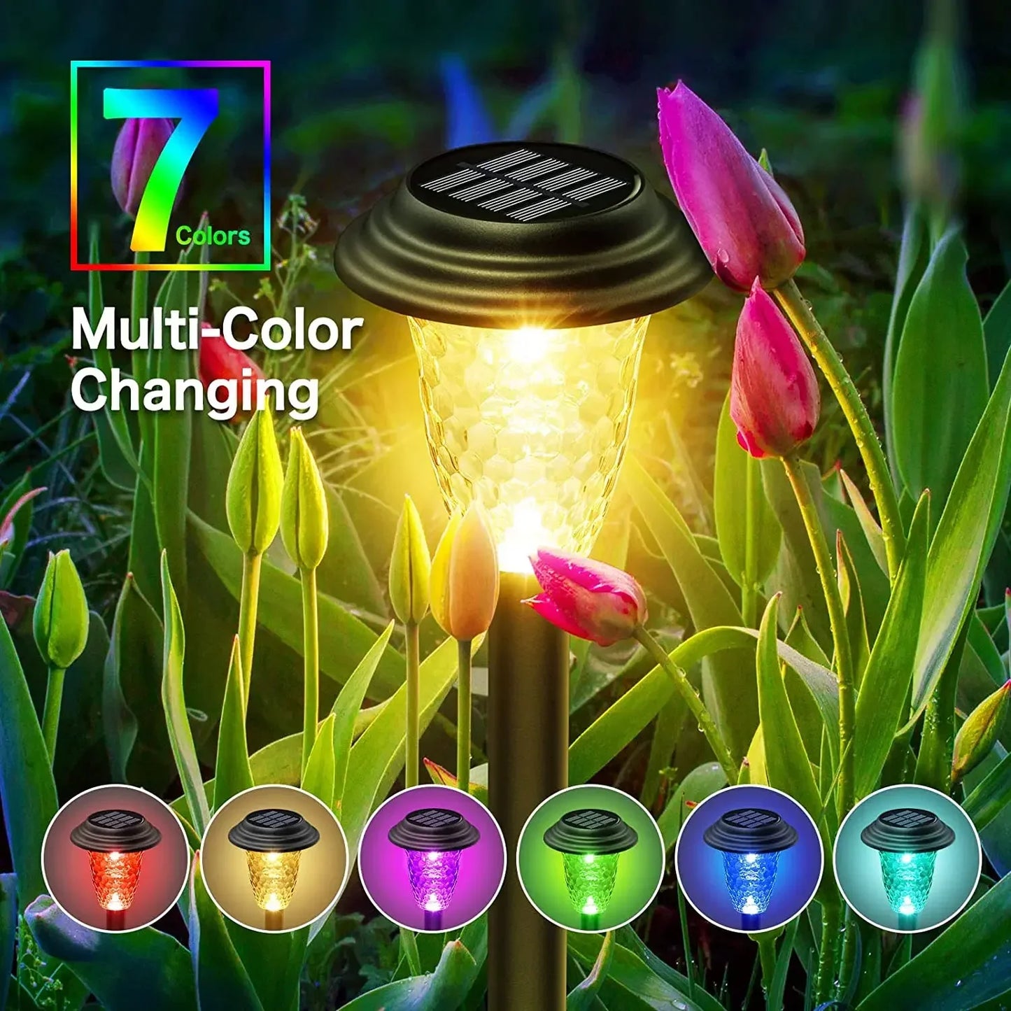 Solar LED Pathway Lights, IP67 Waterproof Outdoor Solar Lighting with RGB/Warm White Color Change for Garden Paths