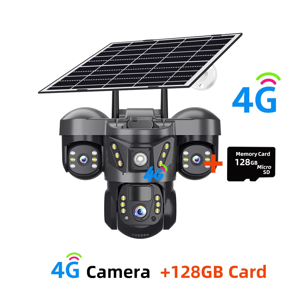 15MP 4G Solar Camera PTZ Outdoor CCTV Triple Lens Three Screen PIR Colour Night Vision Weatherproof V380 PRO Cameras