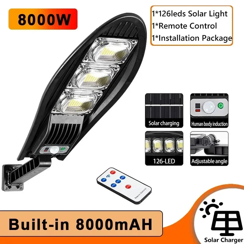 LED Solar Street Light Super Bright Outdoor Waterproof 168LED Lamp Motion Sensor 3 Modes Lighting Remote Control For Garden Gard