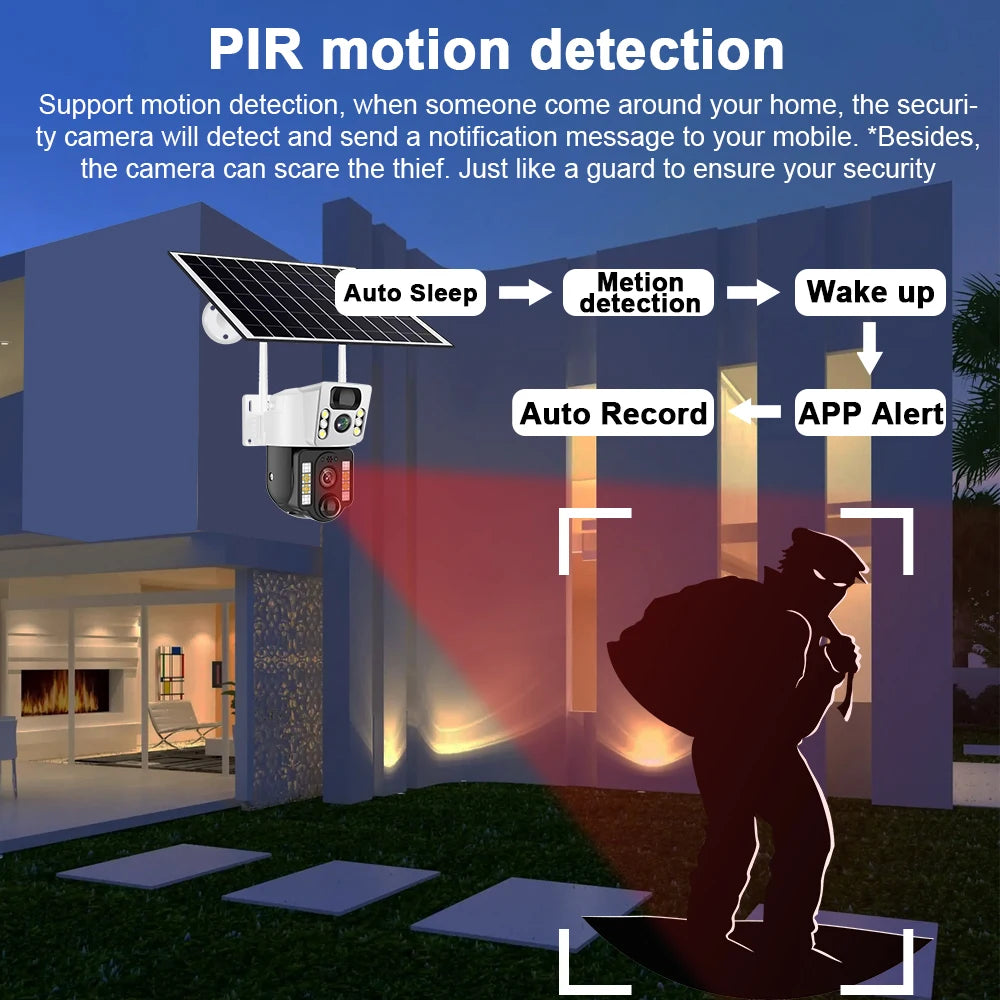 WiFi Solar Camera Dual Lens Security Protection IP 8MP HD Night Vision Outdoor Waterproof Smart Home Video Surveillance Camera