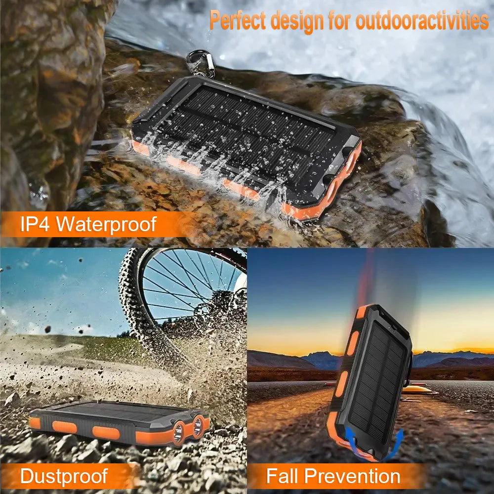 200000mAh Large Capacity Solar Power Bank New Portable With Lanyard Compass External Battery Outdoor Camping Charging Powerbank