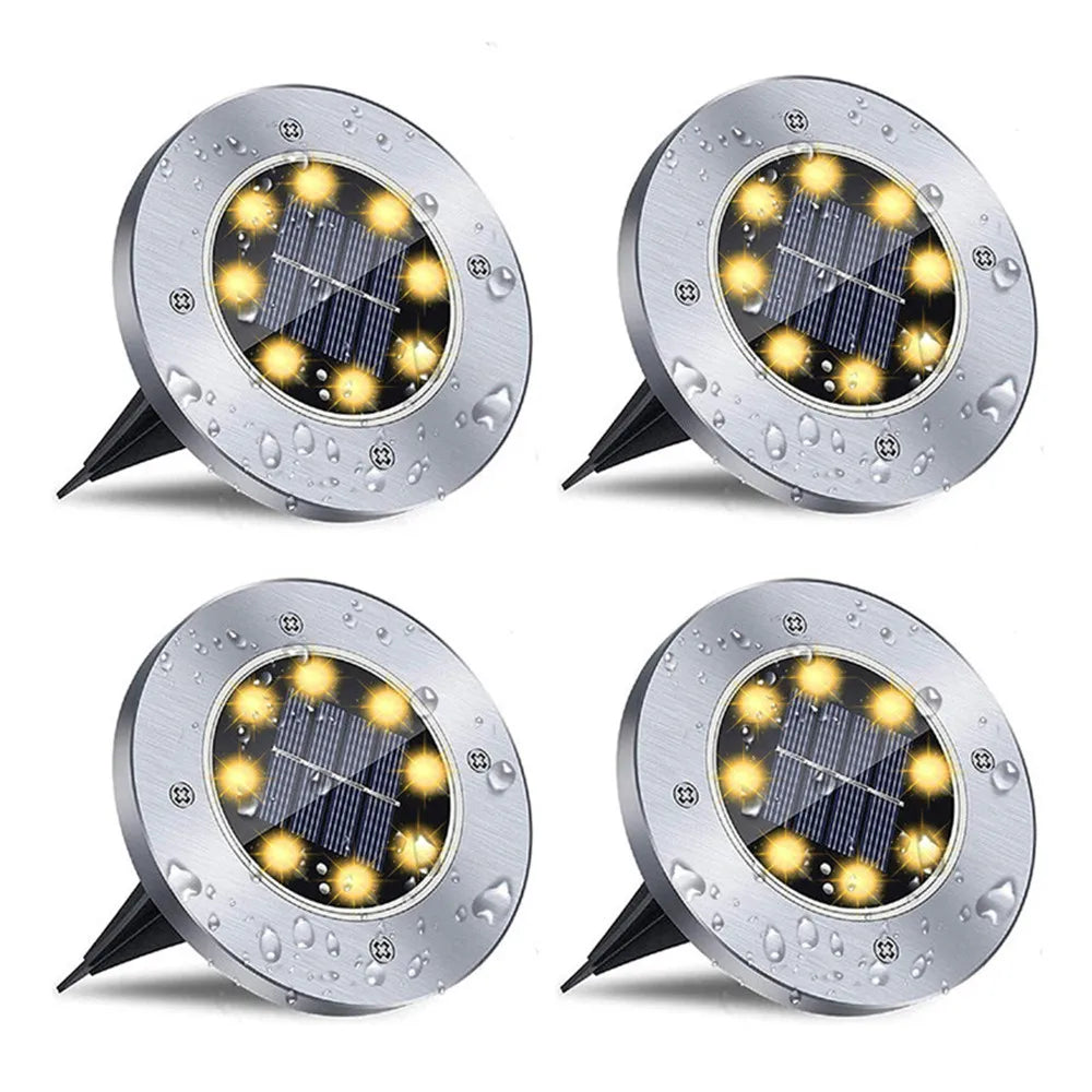 4 Pcs 8LED Solar Power Disk Light Outdoor Garden Solar Underground Light Deck Light Spotlight Buried Solar Led Lamp