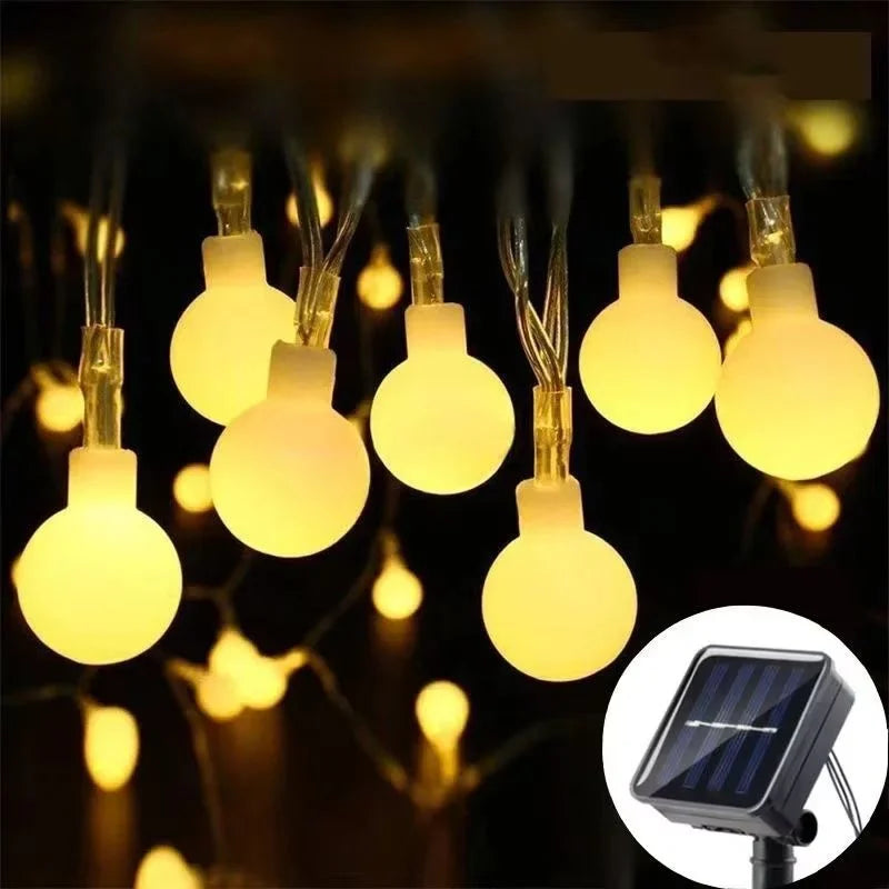 Solar Light String Festoon LED Round Ball Outdoor Garden Solar Garland Lamp for Wedding Party Camping Balcony Holiday Decoration