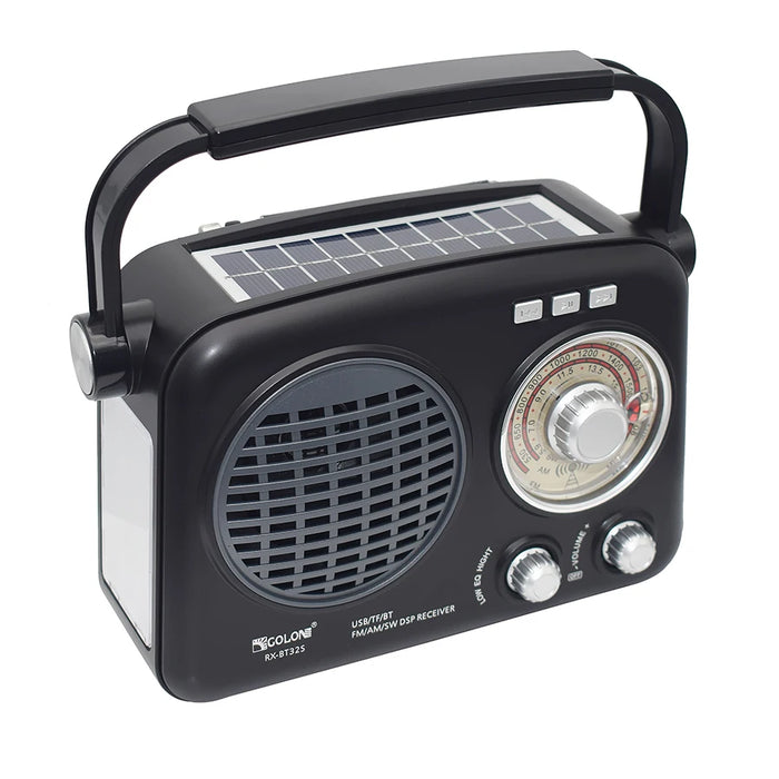Solar radio FM AM SW 3-way player with mobile phone charging and flashlight MP3 USB TF card multi-function wireless Bluetooth