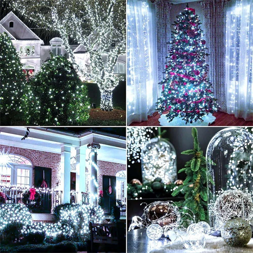 Solar Christmas String Lights Outdoor Solar Fairy Lights 8 Lighting Modes Twinkle Lights for Garden Party Wedding Xmas Decor