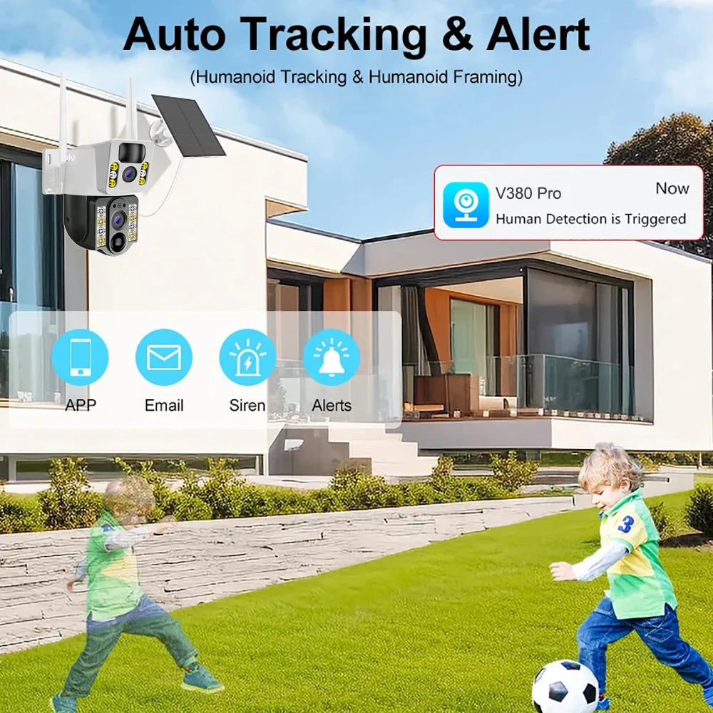 WiFi Solar Camera Dual Lens Security Protection IP 8MP HD Night Vision Outdoor Waterproof Smart Home Video Surveillance Camera