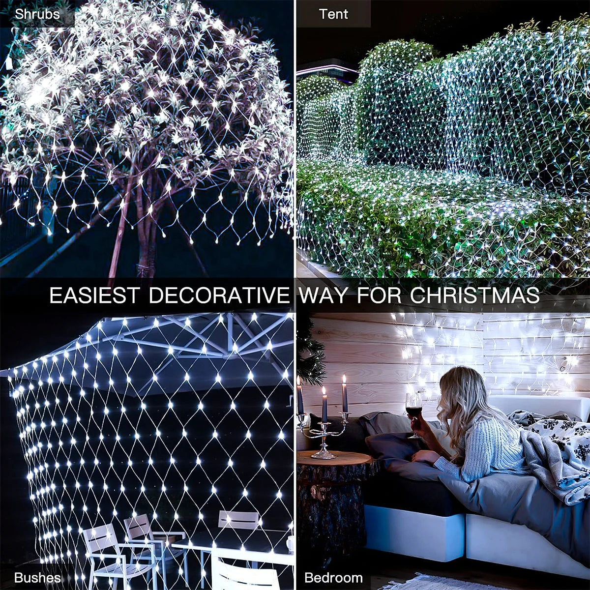 1pc Solar Net Lights Bush Net Lights Mesh Lights 8 Modes Remote Control Auto On/Off Outside Twinkle Lights For Patio Wall Roof