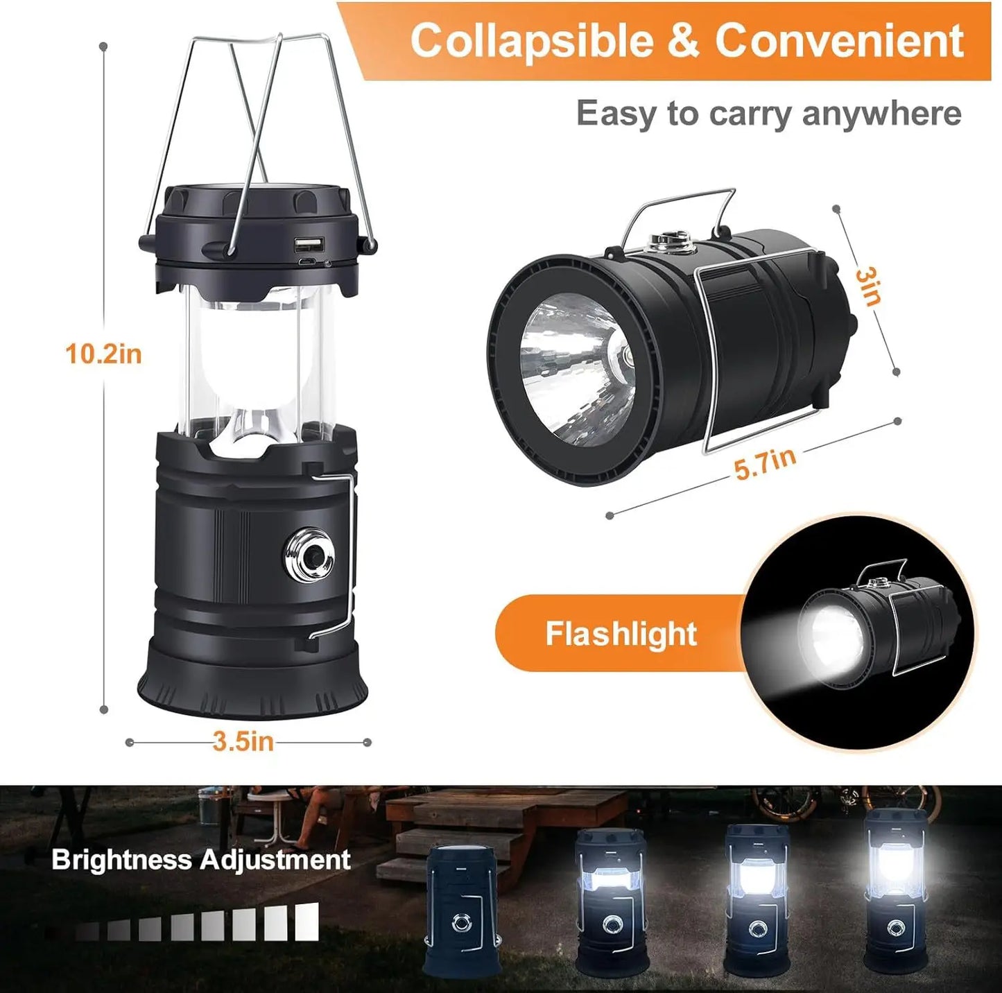 Solar Camping Lights COB Tent Lamp Portable Emergency Flashlight USB Rechargeable Waterproof Strong Light Fishing Hiking Torch