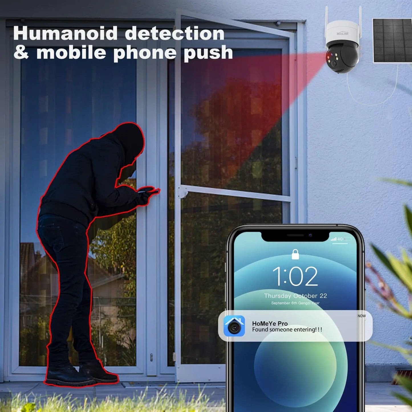 Solar Camera WiFi Outdoor 4MP HD Wireless Security CCTV Waterproof Night Vision Pan/Tilt Surveillance Camera with Solar Panel