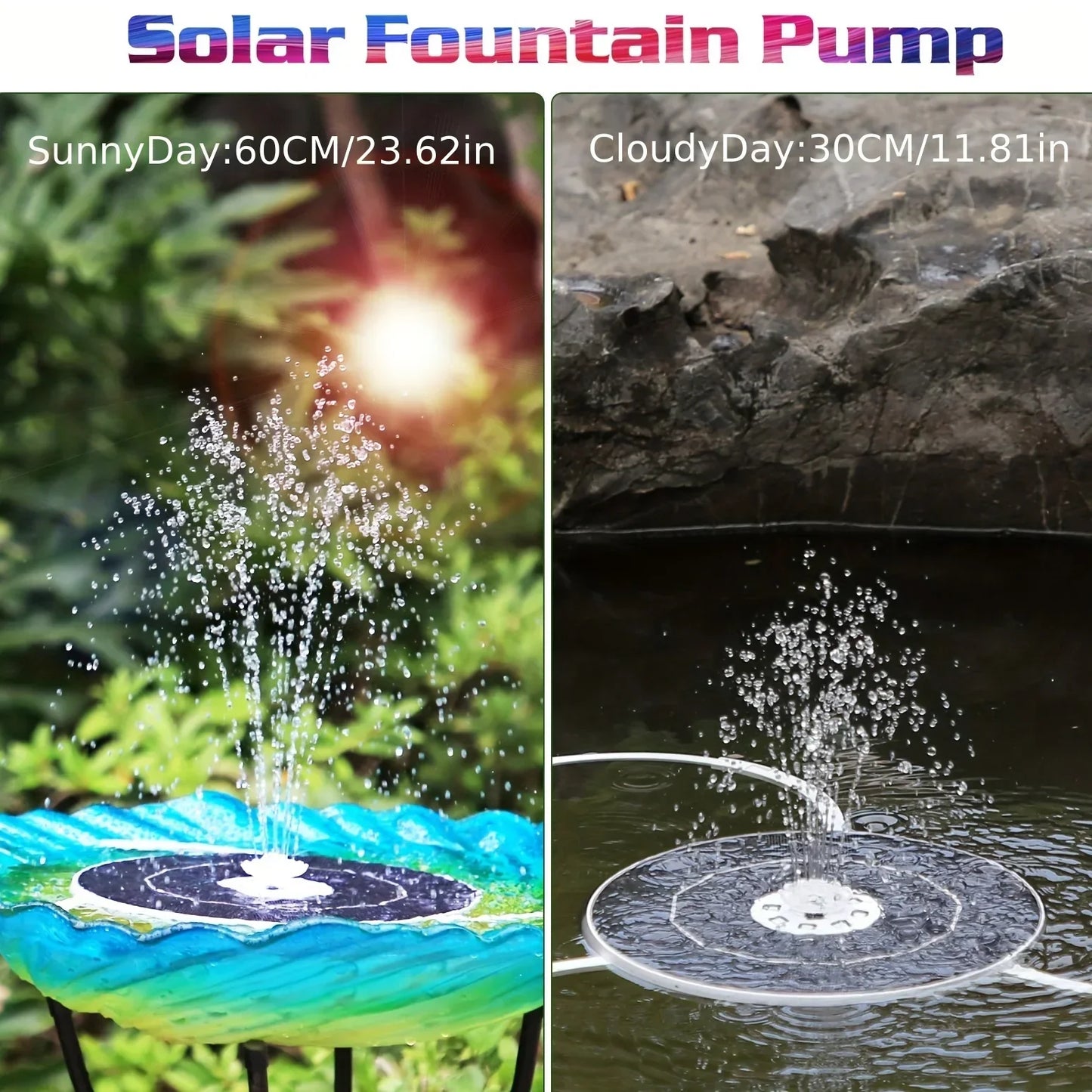 6.5W LED Solar Fountain Pump with Lights, for Bird Bath Pool, Solar Water Fountain with Battery, for Outdoor, Garden Decoration