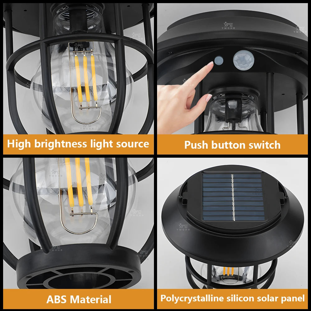 1200LM Warm Solar Camping Lights Lawn Lights Wall Lamps Solar Outdoor Lights Courtyard Garden Decoration Night Light Mood lights