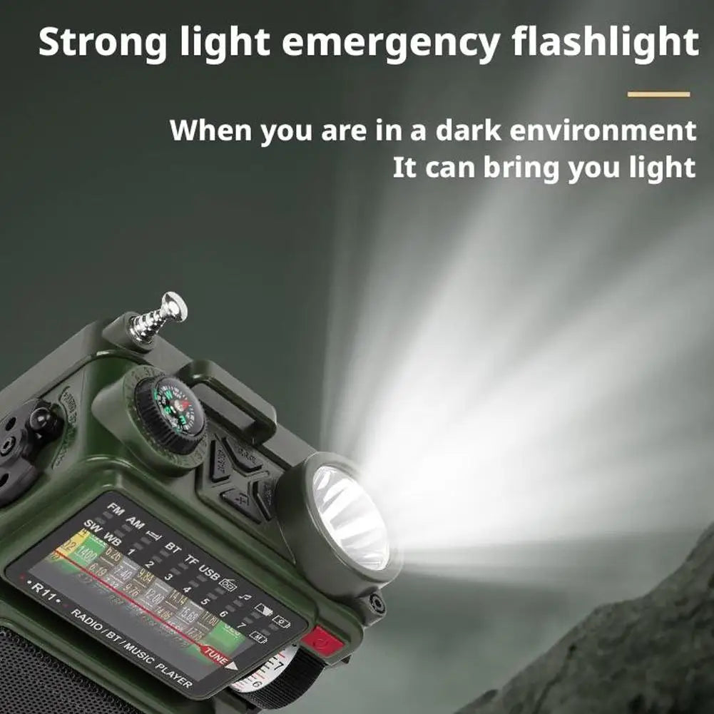 Portable Bluetooth Solar Radio USB Playback TF Card Solar Power Bank Hand-cranked Flashlight Full-band Radio Camping Accessories
