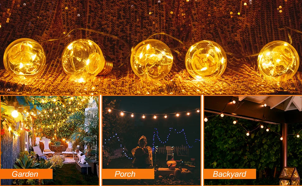 Solar Patio String Light G40,8 Light Modes, Outside Weatherproof Hanging Lights for Backyard Bistro Balcony Pergola Party Decor