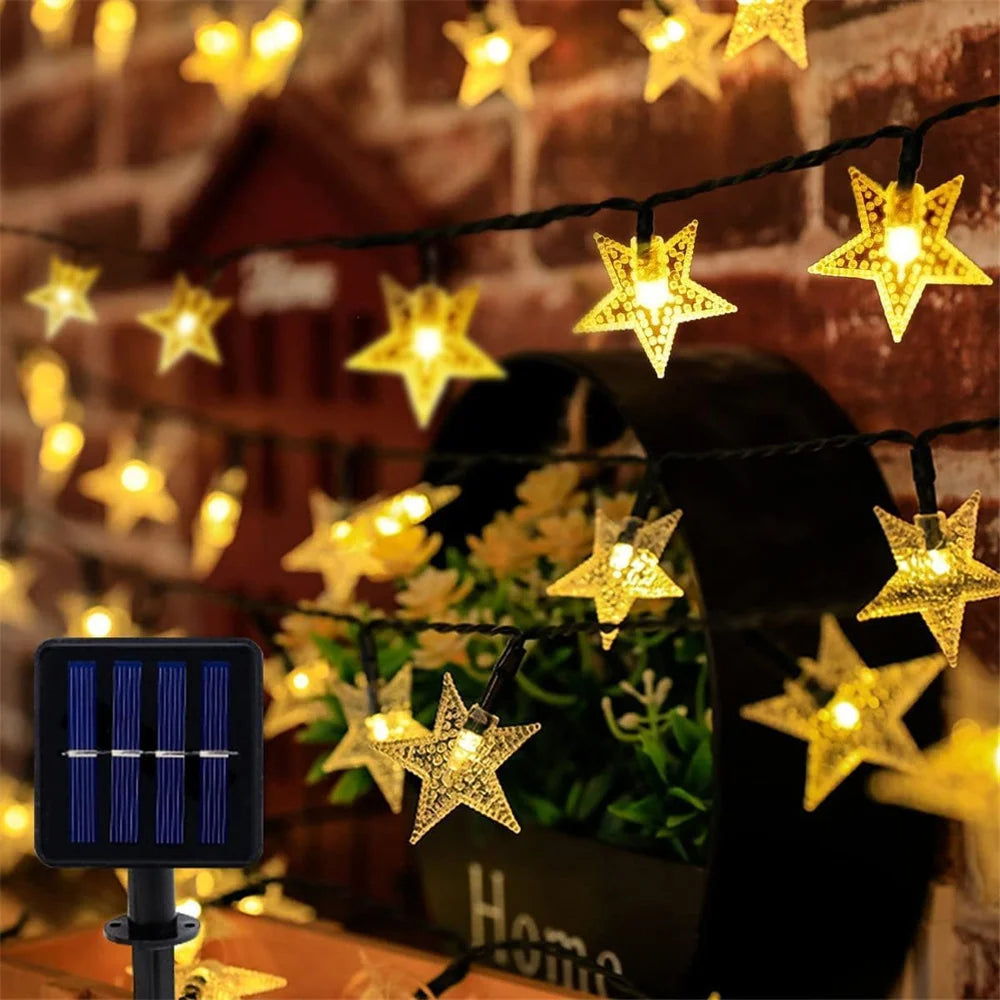 Solar Star String Lights Outdoor Waterproof LED Solar Powered Fairy Lights For Christmas Patio Garden Yard Porch Wedding Decor