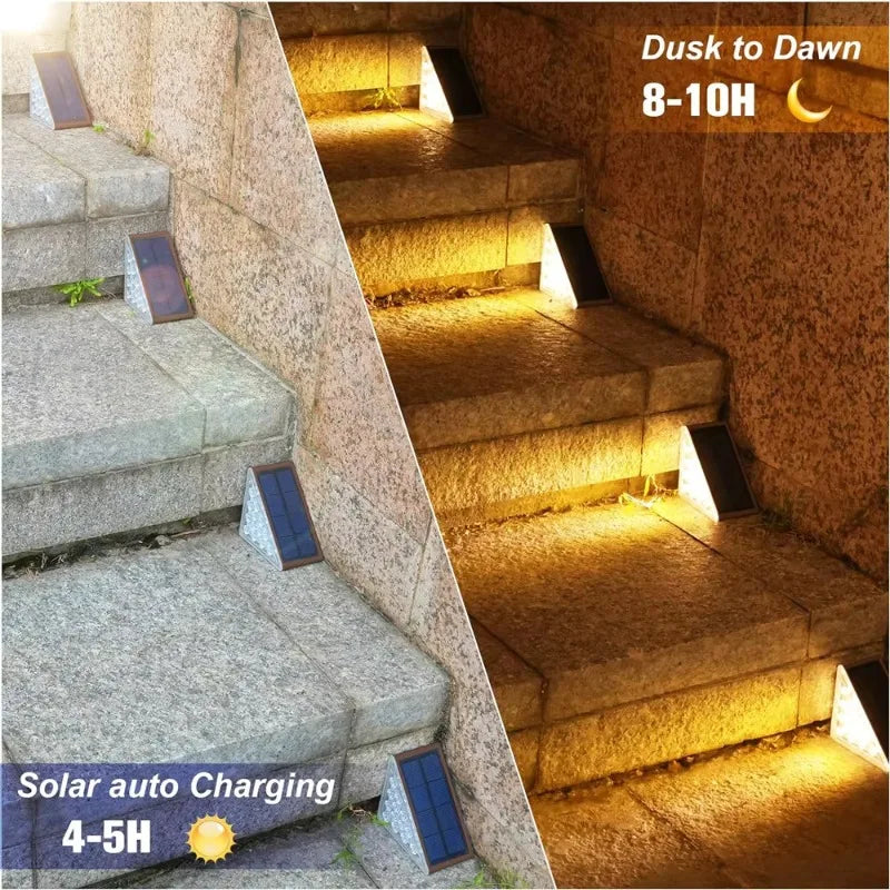 Solar Step Lights for Outside White/Warm Solar Stair Light Outdoor Waterproof IP67 Solar Lights for Steps Stair Patio Yard Porch