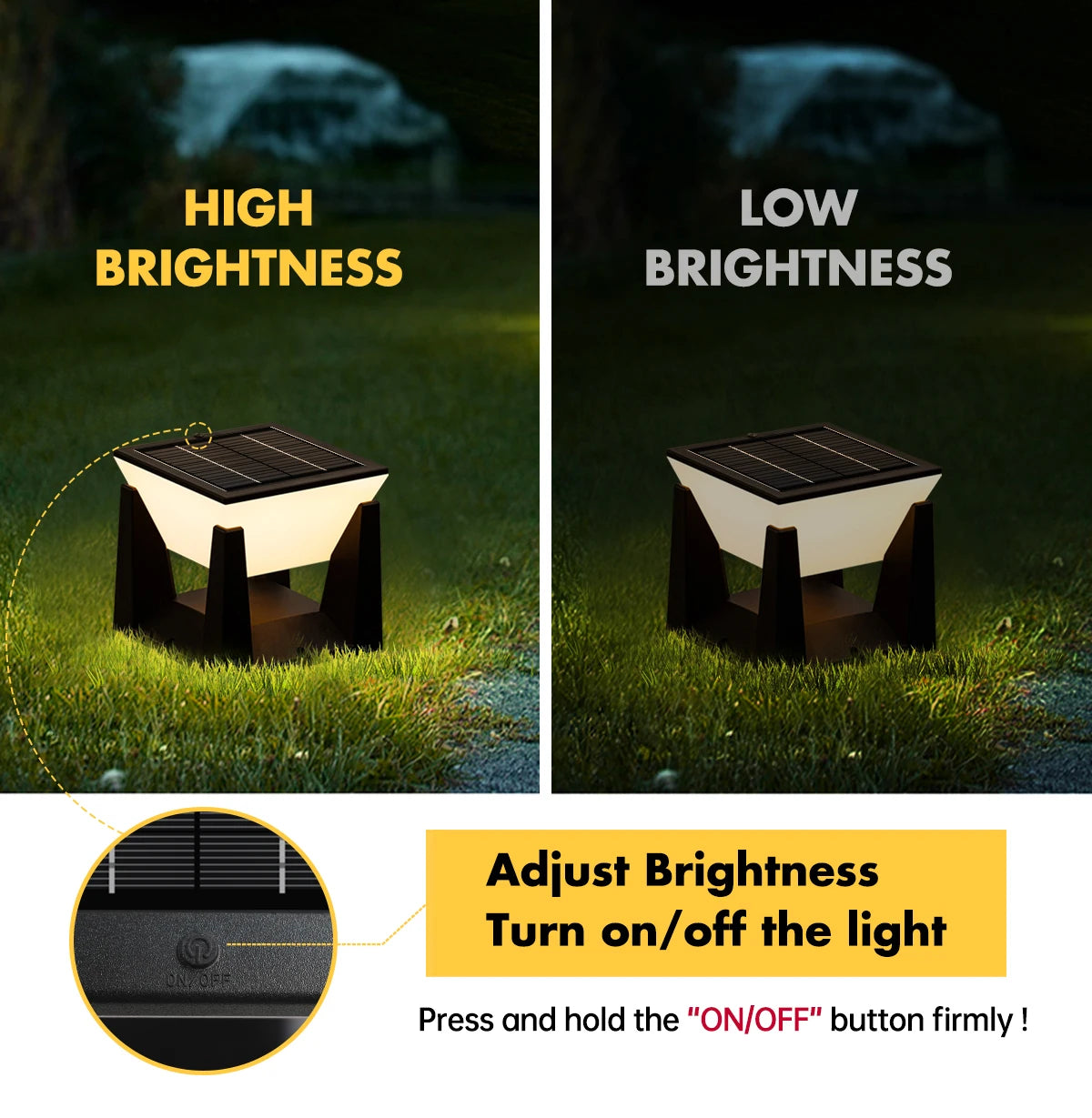 Solar Post Cap Lights Outdoor IP65 Waterproof LED Pillar Lamp Fixtures for Gate Post Fence Deck with 2 Levels Brightness Dusk to