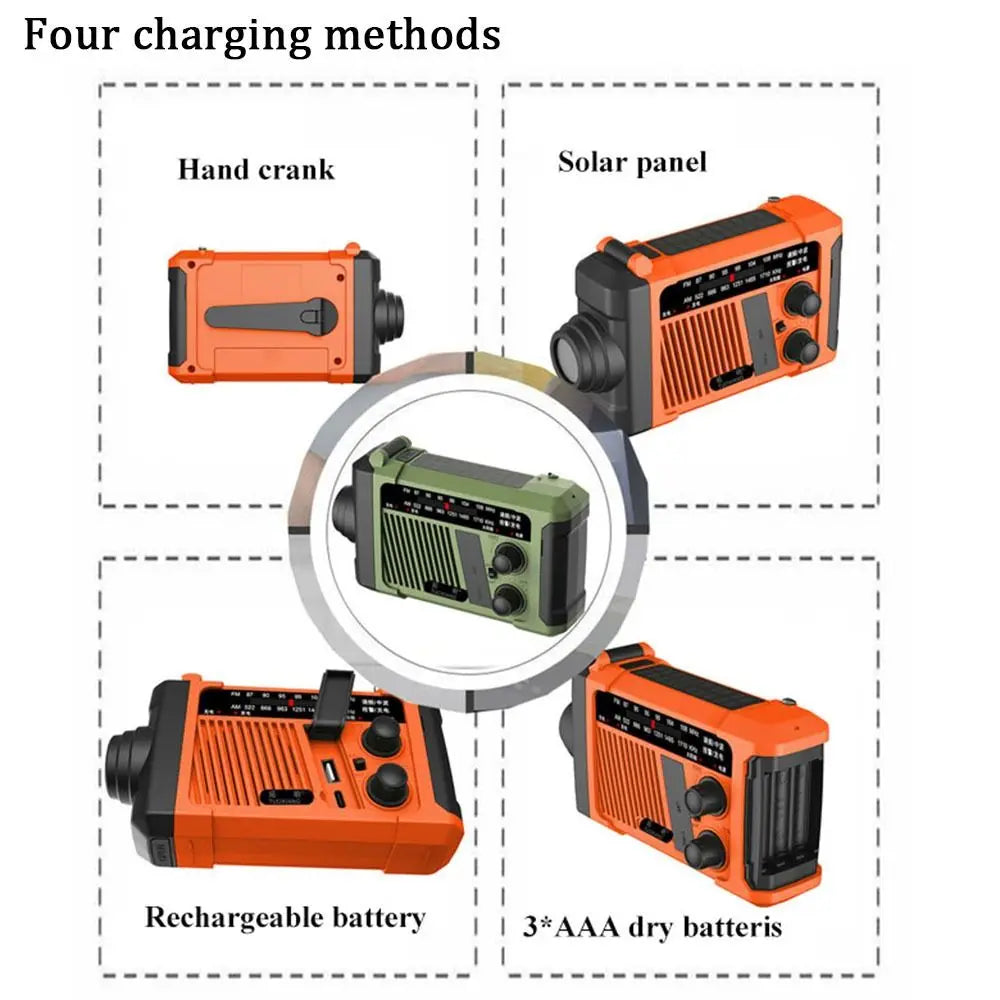 With Flashlight Solar Power Emergency Radio SOS Alarm Reading Light Hand Crank Radio Multifunctional USB Charging AM/FM Radio