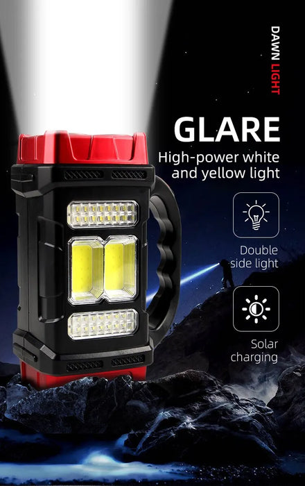 Solar Powered Rechargeable LED Multifunctional Portable Light USB Dual Light Source Outdoor Searchlight Camping Light Strong Fla
