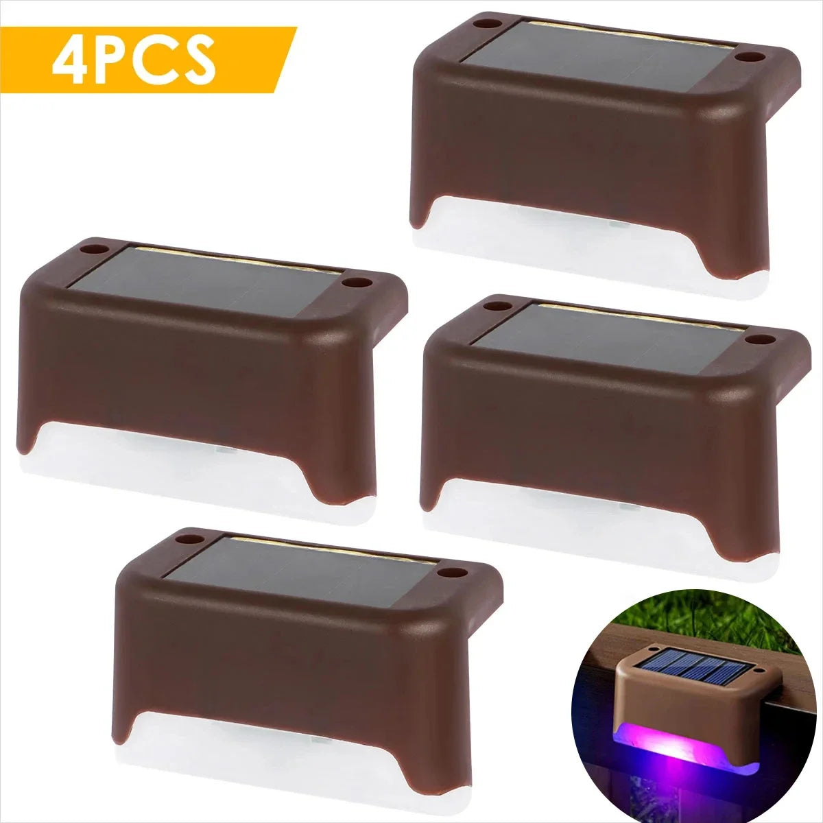 4Pack Solar Deck Lights LED Waterproof Outdoor Solar Powered Warm LED Step Lights for Decks Stairs Patio Yard Garden Decor Fence