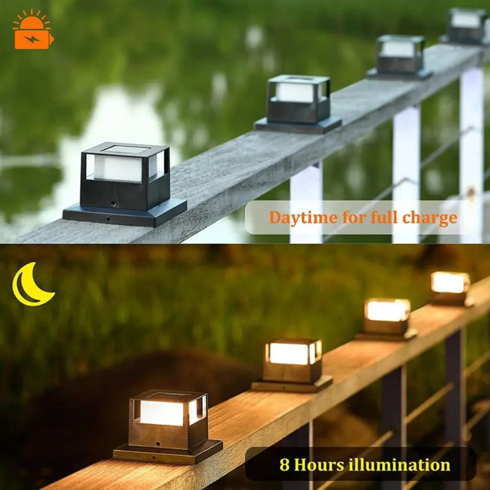 Warm/White light Square Fence Gate Pillar Lamp Waterproof Solar Powered Fence Post Light LED Lighting Solar Column Light Wall