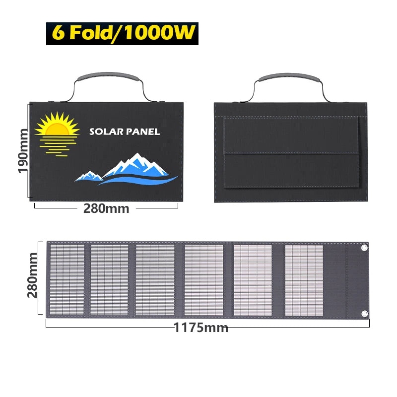 2025 exclusive 1000W portable solar panel folding bag with USB+DC for outdoor hiking, camping, and mobile phone charging