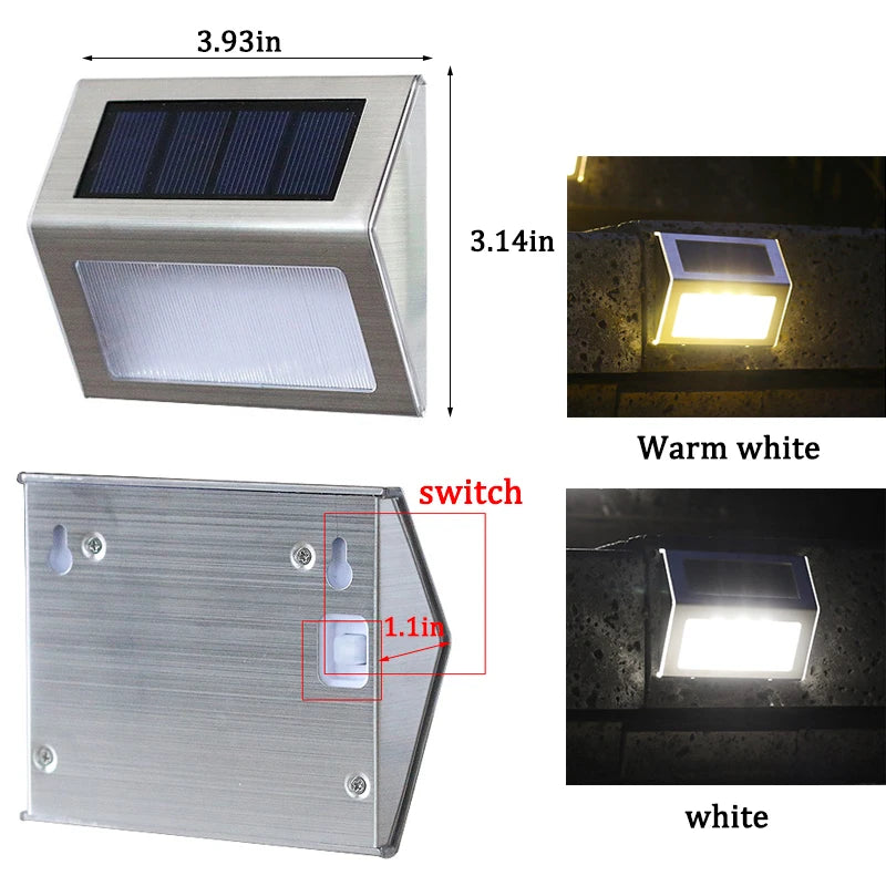 Solar Powered Deck Lights Waterproof Light Stainless Steel Security Wall Lamps for Step Walkway Patio Garden Pathway