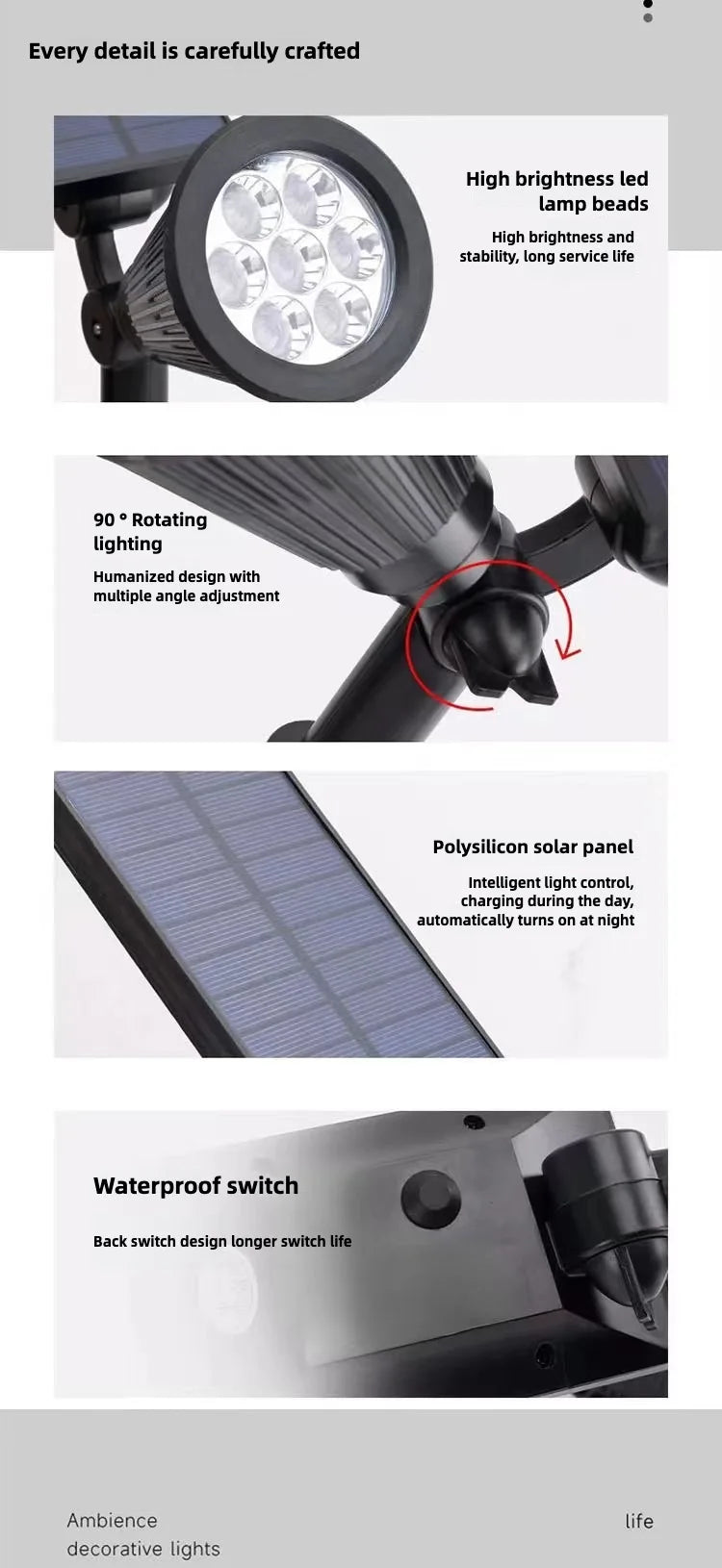 1/2 Packs Solar Lights Solar Spotlight Waterproof Solar Wall Light Solar Garden Light Solar Lamp Outdoor Spotlight