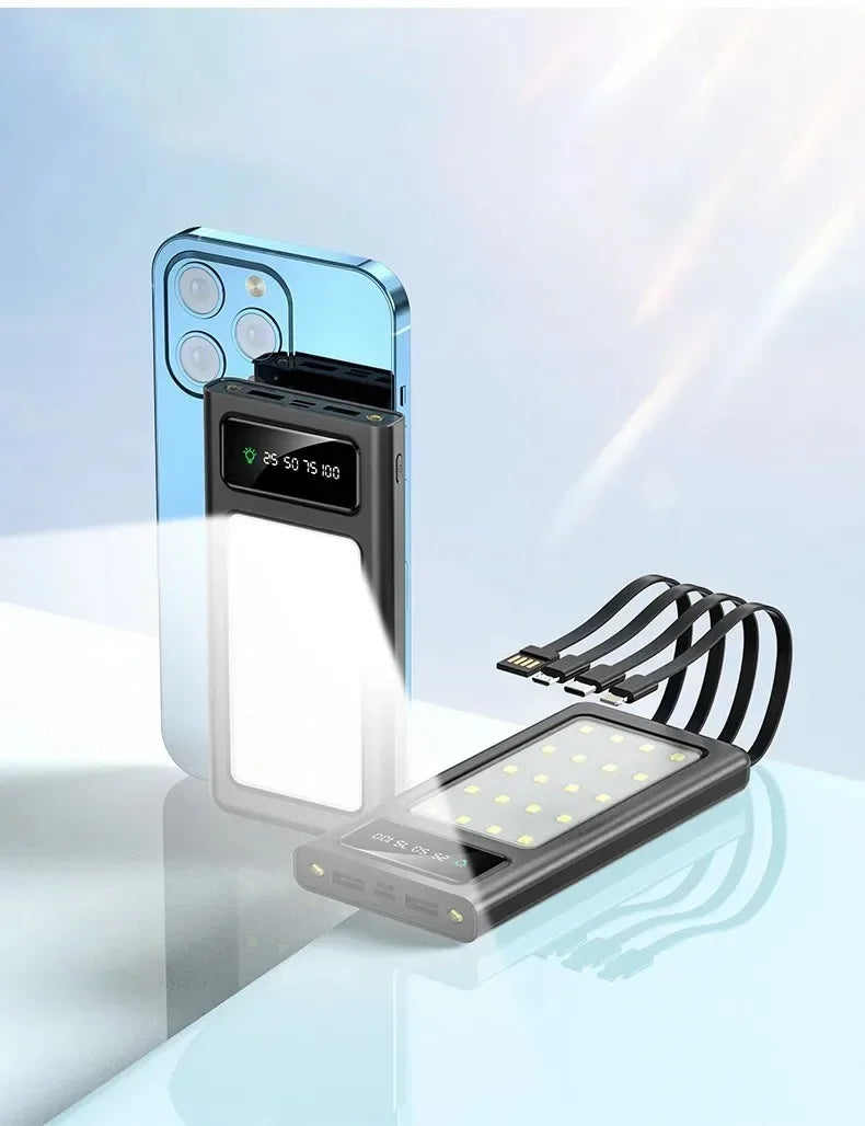 500000MAH 200000mAh 300000mAh Solar BCAK Power Bank, Convenient Ultra-thin Built-in Cable, Outdoor Camping Mobile Power Supply