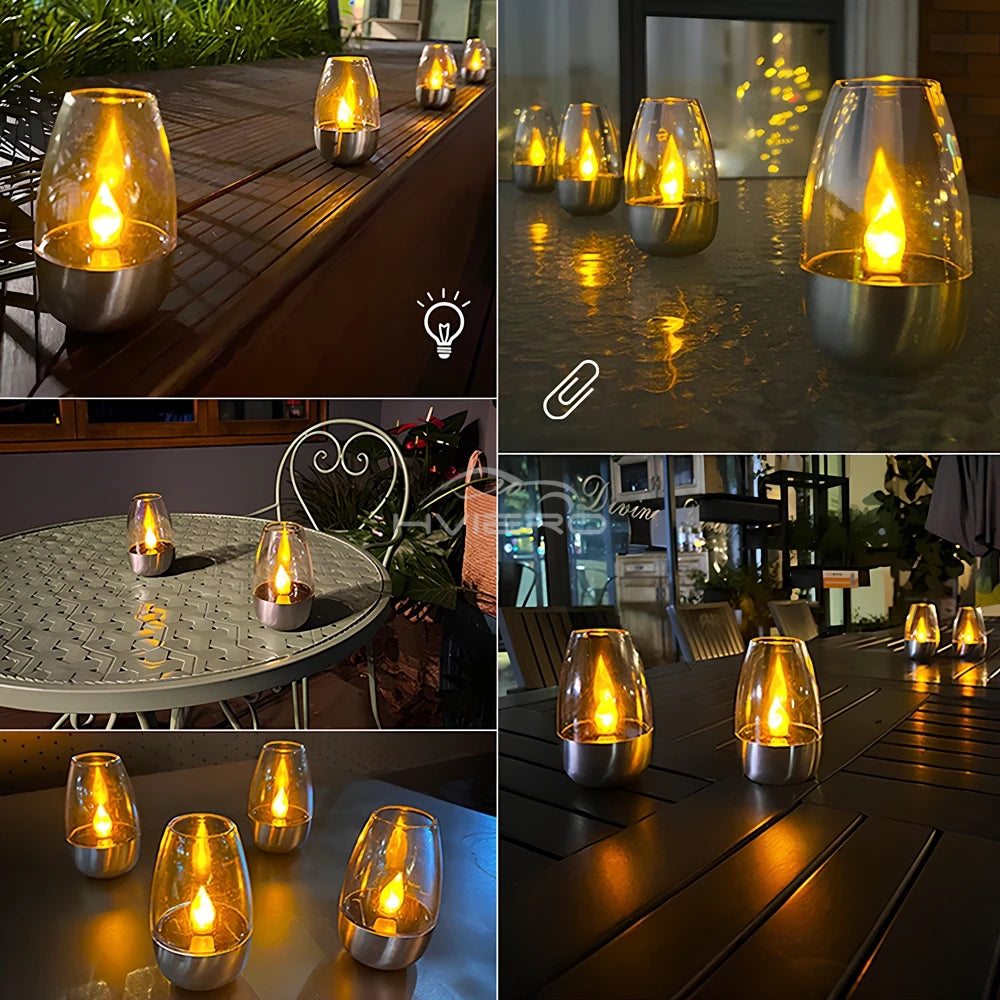 Solar LED Lights Stainless Steel Candle Outdoor Courtyard Lamp Decorative Atmosphere Halloween Candlelight Dinner Night lights