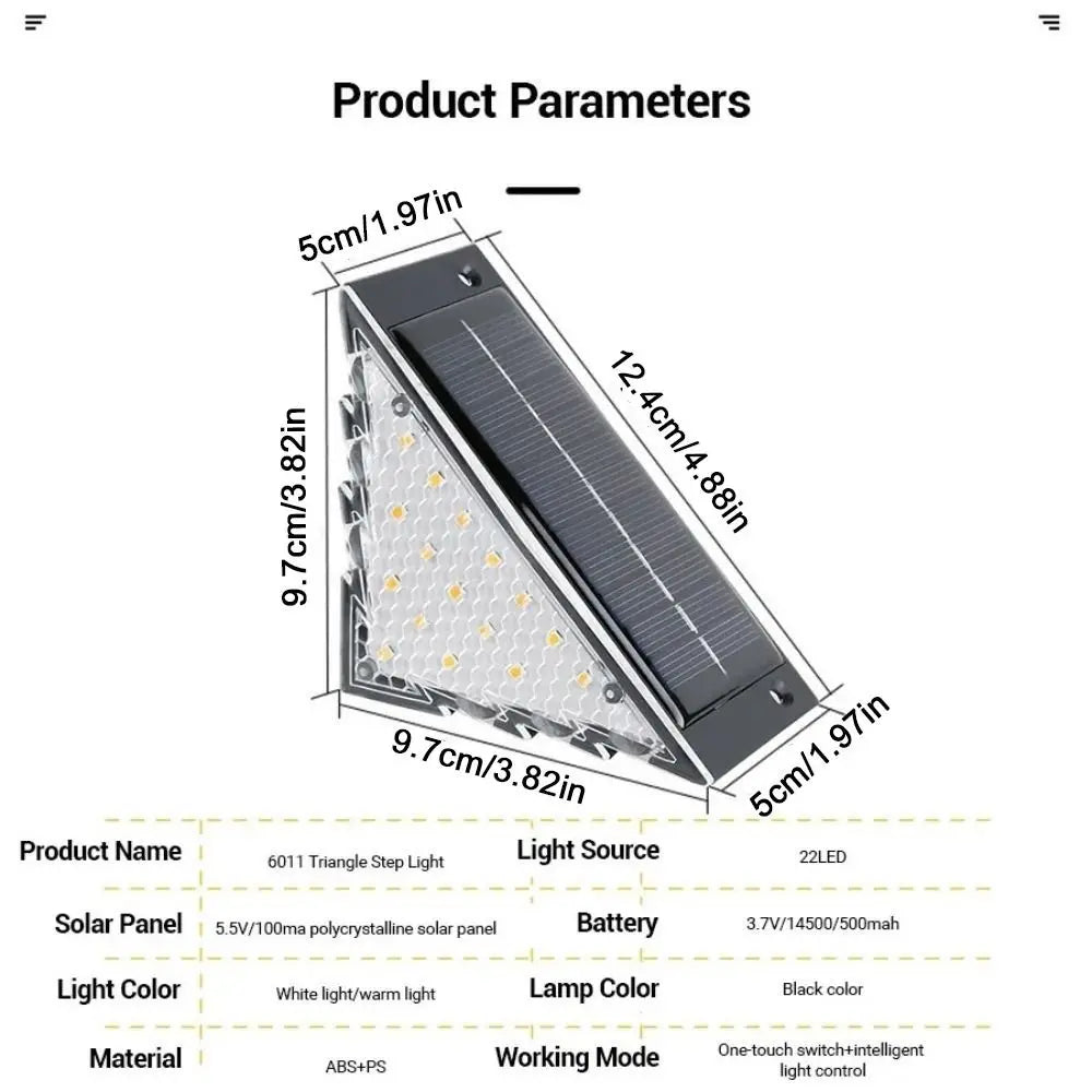Automatic Operation Solar Powered Outdoor Solar Step Lights Triangle White/Warm Light Stair Lamp LED Waterproof Deck Lights Path