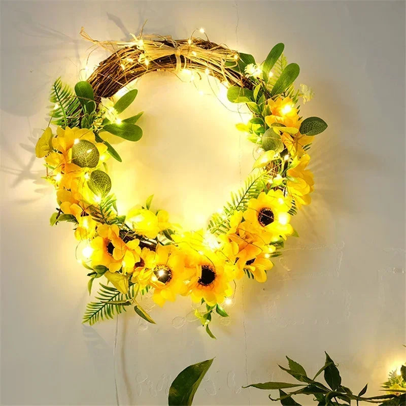 Solar Artificial Leaf LED String Lights Sunflower Maple Leaf Watermelon leaf Outdoor Light Up Garden Parterre Beach Decoration