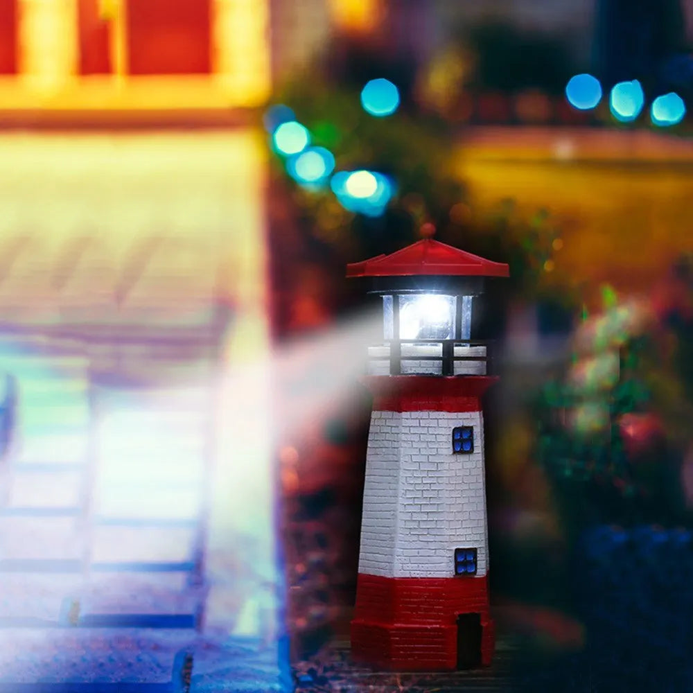 Solar Lighthouse with Rotating Lamp Garden Lights Outdoor Decorative LEDs Light for Path Yard Lawn Patio Drop shipping