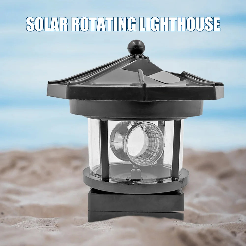 Lighthouse Shape Solar LED Light Garden Fence Yard Outdoor Decor Beacon Lamp Smart Sensor Beacon Rotating Beam Lamp Garden Decor