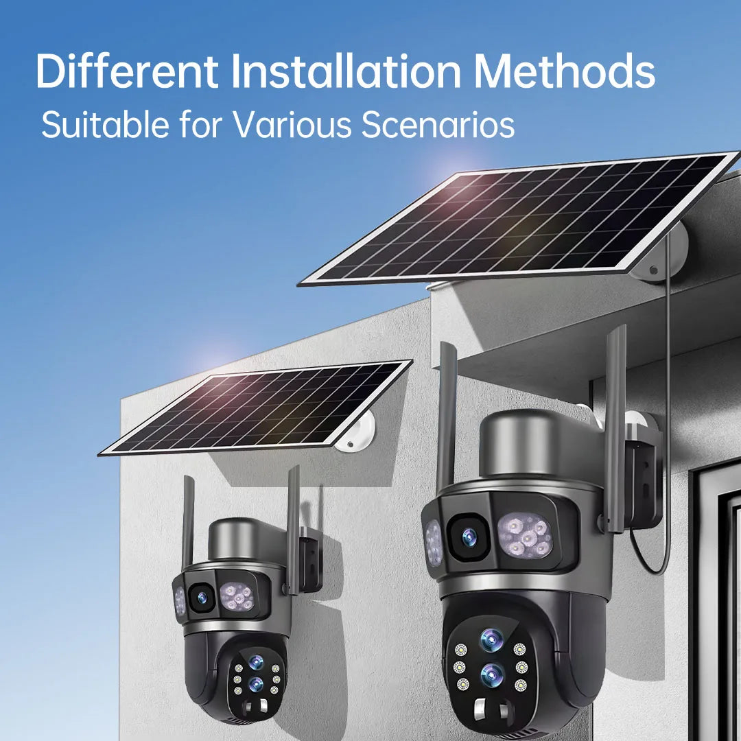 Solar Camera 4G Sim Three Screens 10X Zoom 6K 12MP Outdoor Surveillance Tracking Wireless Security Cameras Cctv Solar Power Cam