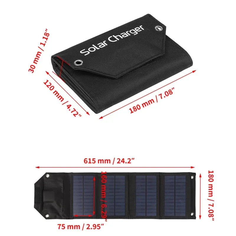 100W/80W/60W Foldable Solar Panel USB 5V Solar Charger Portable Solar Cell Outdoor Phone Power Bank for Camping Hiking + Cable