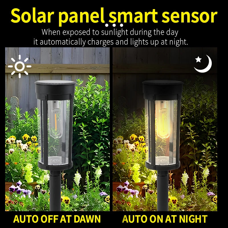 Retro Solar Pathway Warm Lights Outdoor Waterproof Solar Powered Garden for Walkway Yard Backyard Landscape Lighting Decorative