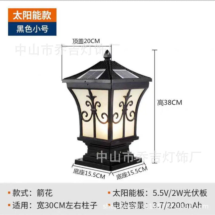 LED Solar Pillar Light Remote Control Retro Lantern Waterproof Outdoor Porch Column Lamp Night Light Garden Fence Decoration