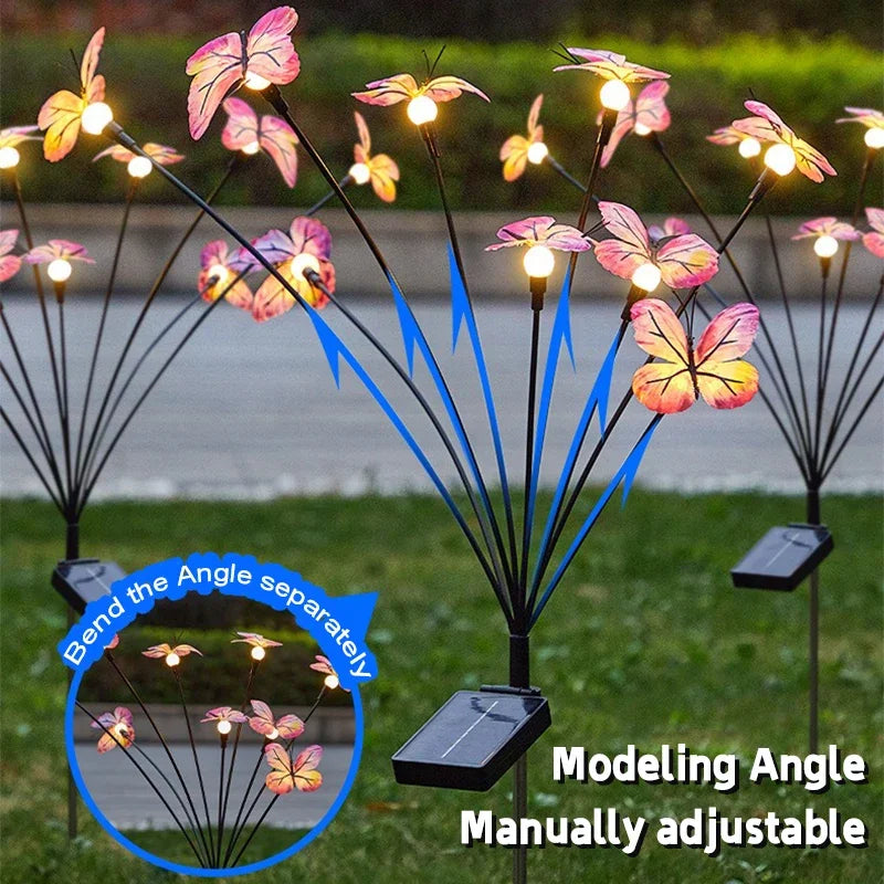Solar Butterfly LED Fairy Lights Outdoor Waterproof Firefly String Lights For Garden Lawn Yard Decor Wedding Party Warm White