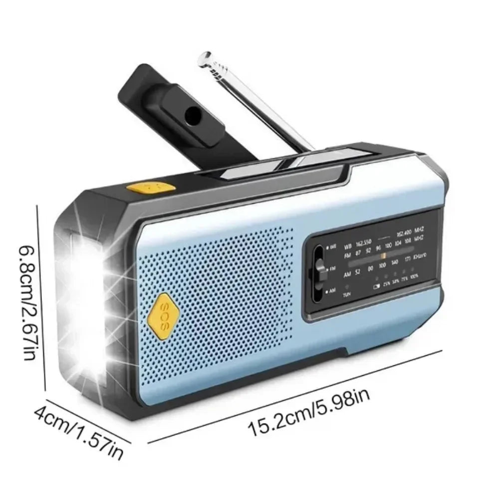 2000mAh Emergency Radio Solar Hand Crank AM FM WB NOAA Weather Global Receiver LED Flashlight SOS Alarm Power Bank