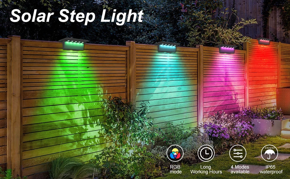 4pcs Solar Deck Lights Outdoor Stairs Fence Yard Patio Step Lamp Waterproof Led RGB Garden Terrace Guardrail Pathway Solar Light