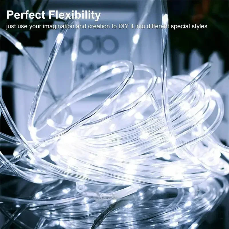 7m/12m/22m/32m Solar LED String Light Outdoor Waterproof Garden Decorations Lights Wedding Garland Solar Rope Fairy Lamp