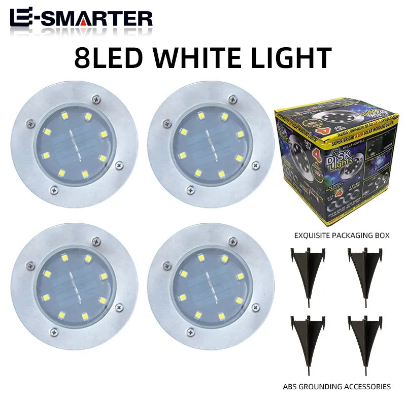 4PCS Solar LED Floor Lamp 4LED/8LED Outdoor Lawn Light Waterproof Underground Lamps for Lawn Decoration Garden Terrace Courtyard