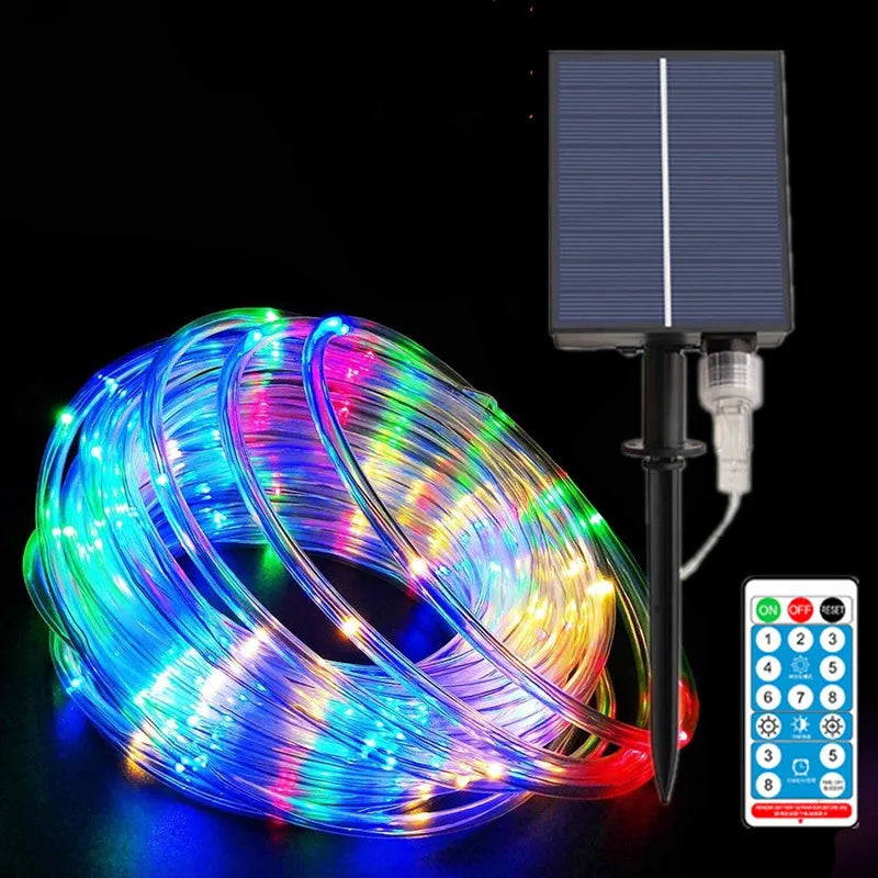 12m/22m/32m Solar powered Christmas Tree Flexible Fairy Tube Rope String Lights w/Remote control Copper Wire Outdoor Decoration
