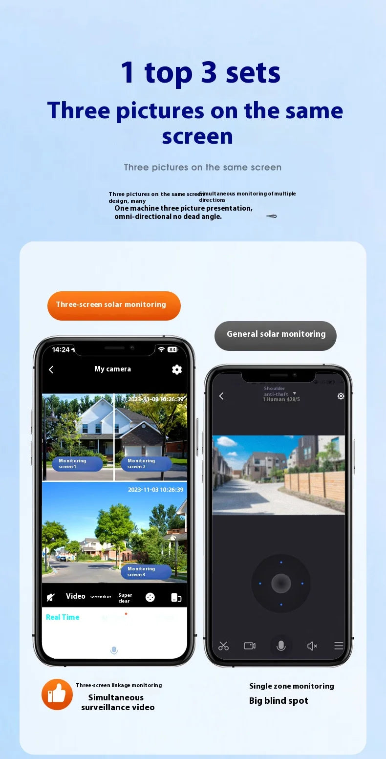 4G Solar Camera 6K 12MP Three Lens PTZ Dual screen PIR Human Tracking Color Night Vision Security CCTV Surveillance IP Camera